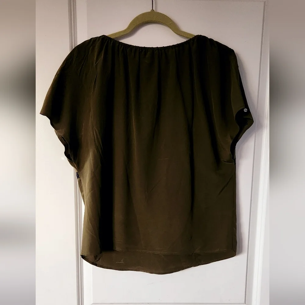 Tory‎ Burch Olive Green Embroidered Silk Blouse